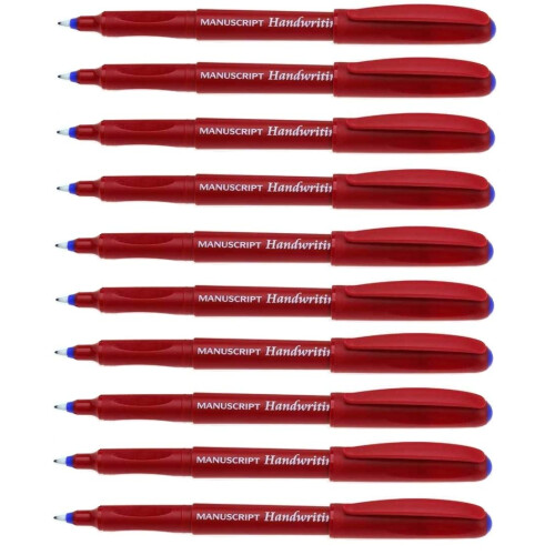 Manuskript Bl? h?ndskriftpenner Ergonomisk vaskbart bl?k - pakke 10