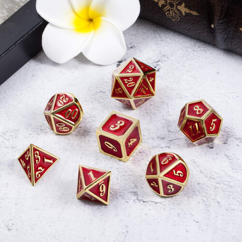Ruby Red DND Metall Dice, 7PCS Metall D&D Dice Set för Dungeons and Dragons 2