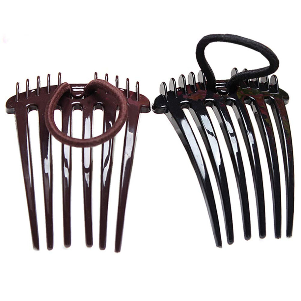 Smolten Unisex Black,Brown 4Pcs Ponytail Bump It Up Volume Inserts Combs Fluffy Hair Comb Hair Styling Tool With Elastic Rubber Band (2 Black+2 Coffee)