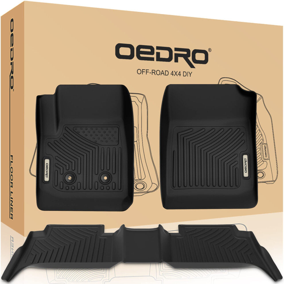 Oedro Floor Mats Compatible For 2015-2022 Chevy Colorado Crew Cab / Gmc Canyon Crew Cab, Unique Tpe All-Weather Guard Includes 1St And 2Nd Row: Black 840265235560