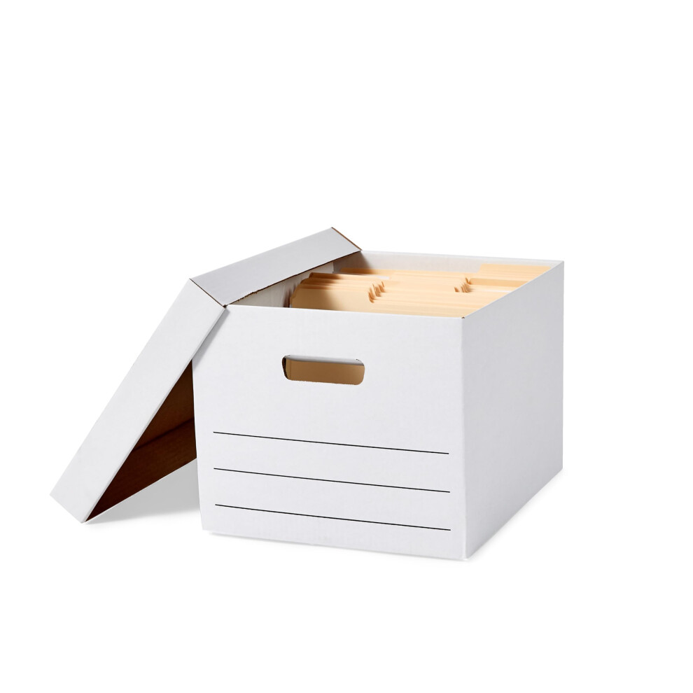 Amazon Basics Medium Duty Storage/Filing Boxes With Lid and Handles  Legal/Letter Size  12-Pack  White  16.2 L x 12.5 W x 10.5 H