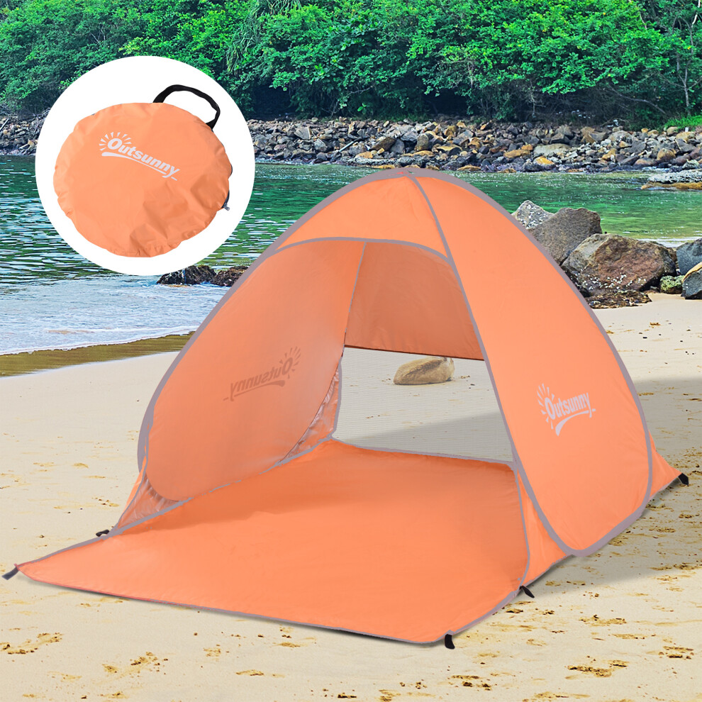 Outsunny 2-3 Person Pop Up Tent Instant Camping Tent Sun Shade Shelter, Orange