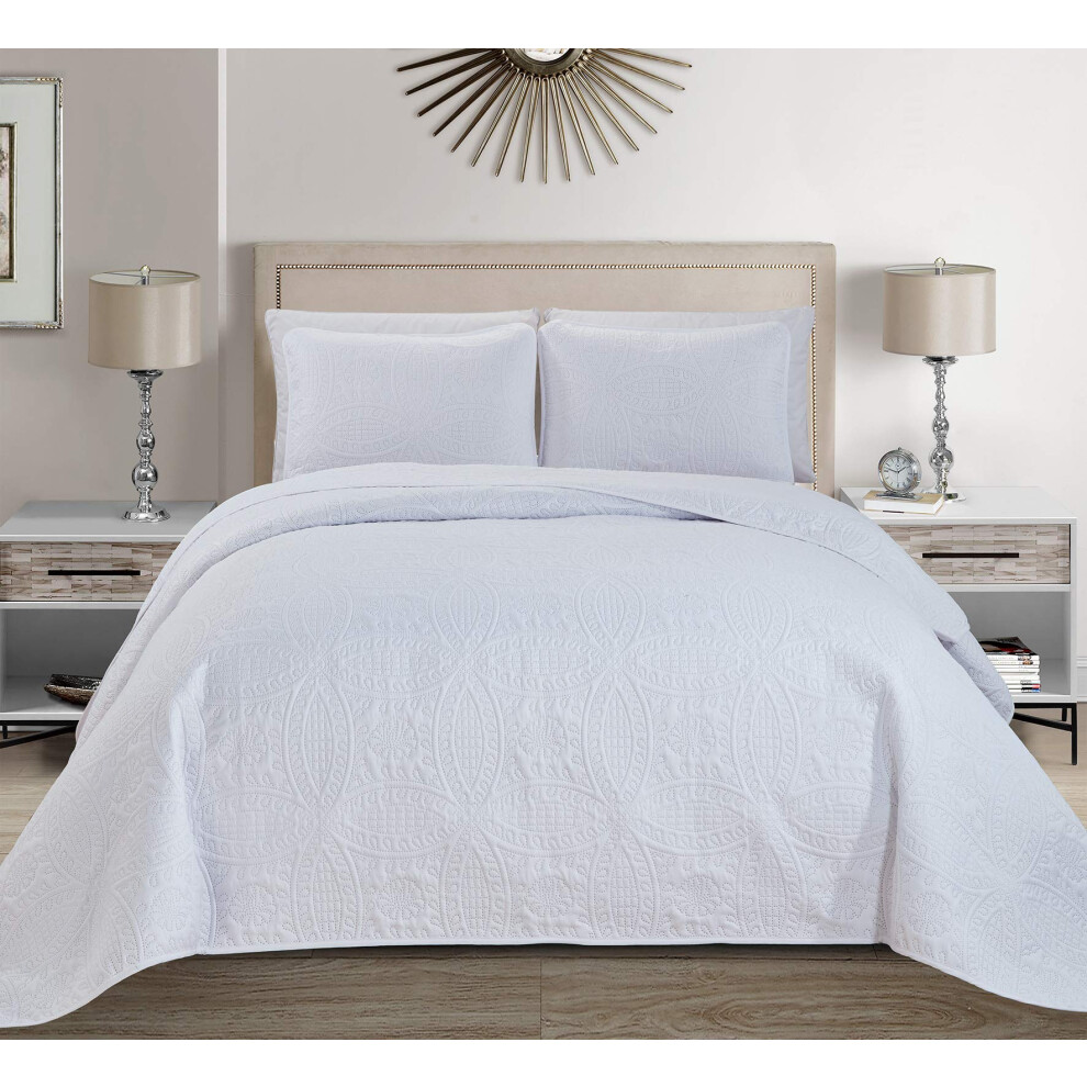 MK Home MK Collection Couvre-lit 3 pi   ces King/California King uni en relief, couvre-lit surdimensionn   , blanc, 118"" x 106""