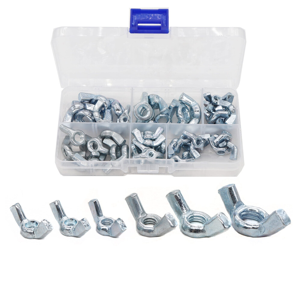 Cseao 50Pcs Wing Nuts Assortment Kit Butterfly Nut Zinc Plated 3/16-2 680727733285