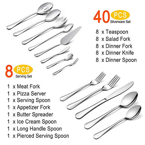 Silverware Set with Serving Pieces  LIANYU 48-Piece Flatware Set Servi 1