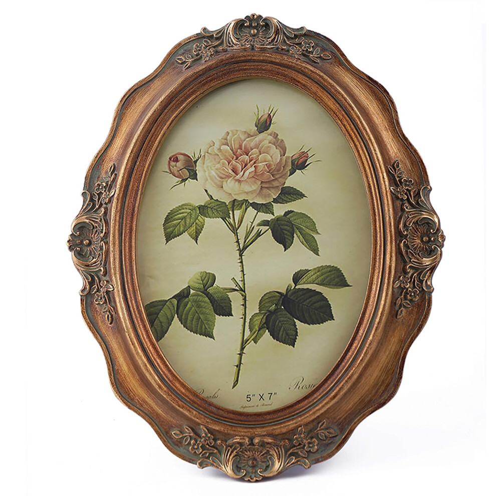 Sikoo Vintage Picture Frames 5X7 Oval Picture Frame Tabletop And Wall Mount Antique Picture Frame With High Definition Glass Front Oval Wall Art Bron