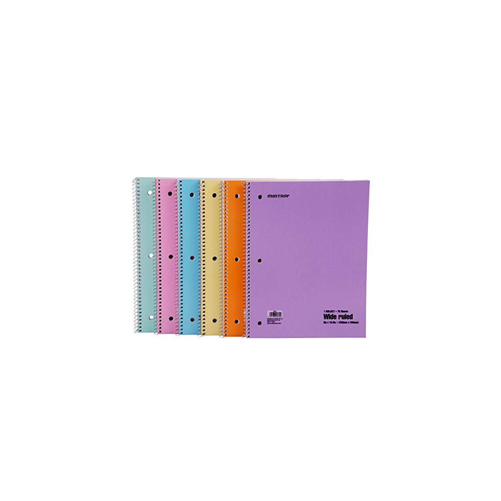 Mintra Office Spiral Notebooks - (Pastel  Wide Ruled  6 Pack) - For School  Office  Business  Professional 70 Sheets-image-OPC-PFNDSMG-NEW