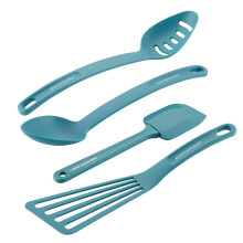 Rachael Ray Cucina Nylon Nonstick UtensilsFish Turner Spatula Solid and Slotted Spoons 4 Piece Agave Blue