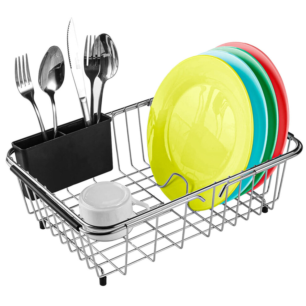 KESOL Smartly Compact Expandable Over The Sink Dish Drying Rack with Utensil Holder | 304 Stainless Steel Racks for Kitchen Counter  Space-Saving  Rus