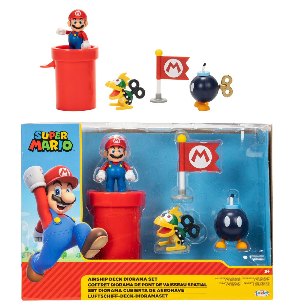New Super Mario 2.5"" Action Figures Bowser's Airship Deck Diorama Playset 416344