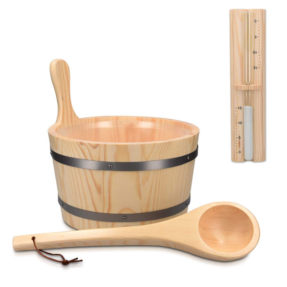Seau de sauna en bois Navaris avec louche - Accessoire de spa essentiel pour S