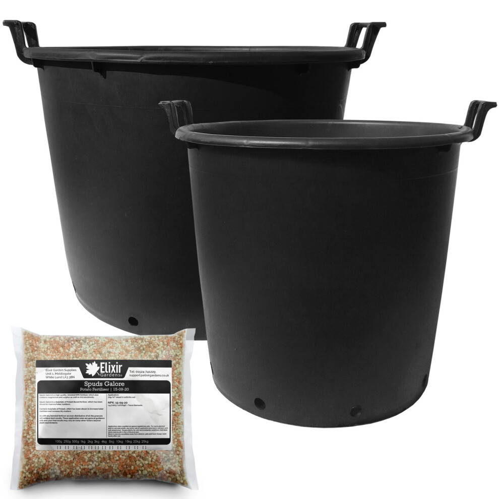 (50L with fertiliser x 2) Elixir Gardens Large Potato Pots With Handles Supplied With Potato Fertiliser