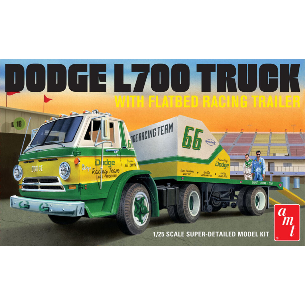 Maxpower Amt 1368 Dodge L700 Truck W/Flatbed Racing Trailer 1:25 Model Kit