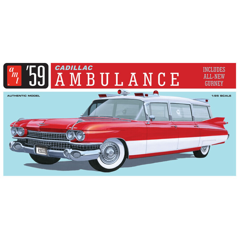 Maxpower Amt 1395 1959 Cadillac Ambulance W/ Gurney 1:25 Model Kit