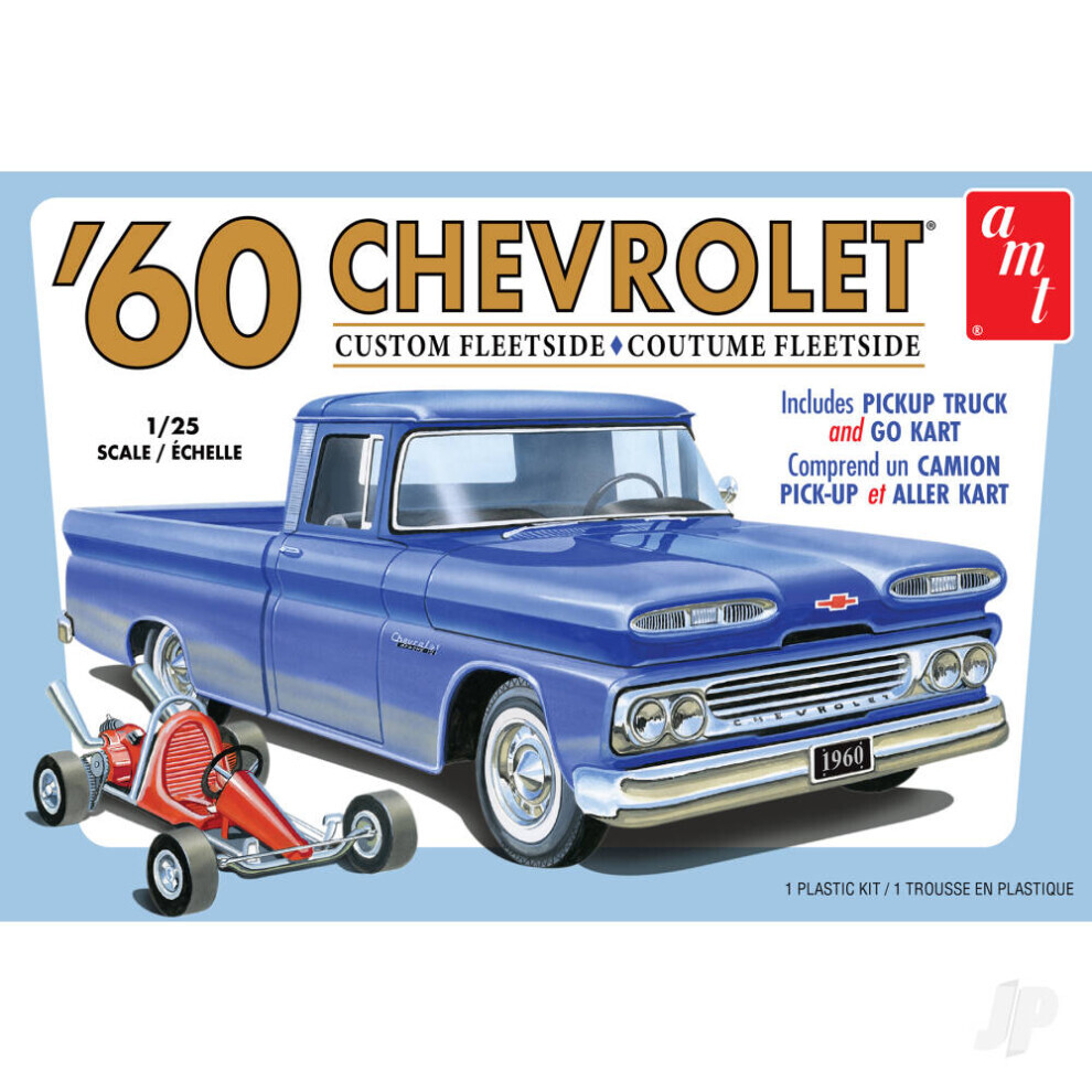 Maxpower Amt 1960 Chevy Custom Fleetside Pickup With Go Kart 2T 1063M Model Kit