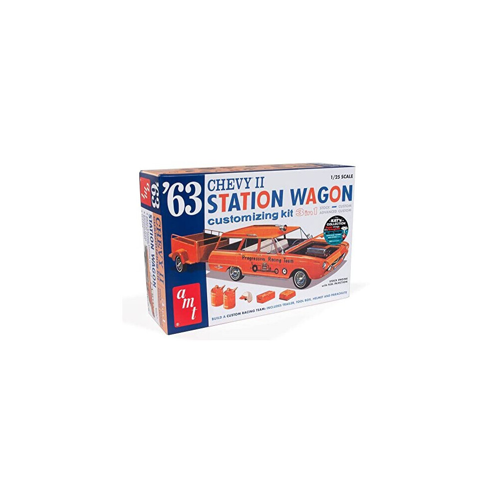 Maxpower Amt 1963 Chevy Ii Station Wagon W/Trailer 1:25 Scale Model Kit