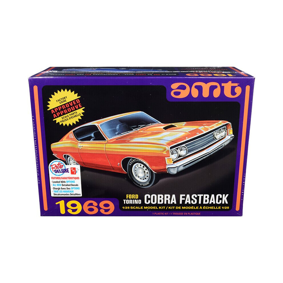 Maxpower Amt Skill 2 Model Kit 1969 Ford Torino Cobra Fastback 3-In-1 Kit 1/25 Scale Model By Amt