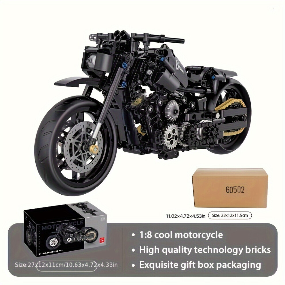 Maxpower (Black) 586Pcs 1:8 Cool Technology Motorcycle Building Blocks Toy, Simulative Model, Diy Puzzle Assembly Compatible Black