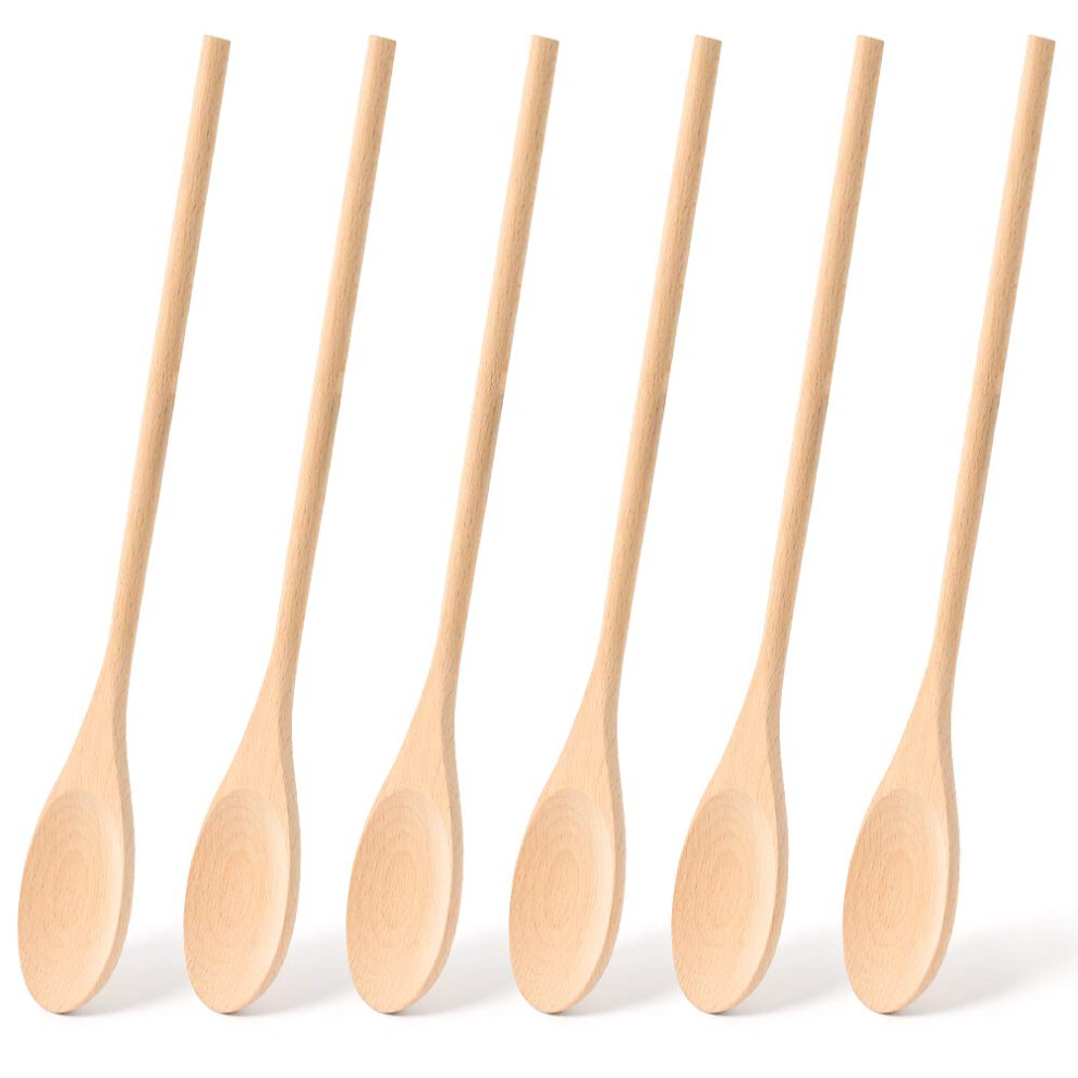 HANSGO Lot de 6 cuill   res     m   langer ovales en bois     long manche, 30 cm de long, pour d   gustation, grandes cuill   res de cuisine