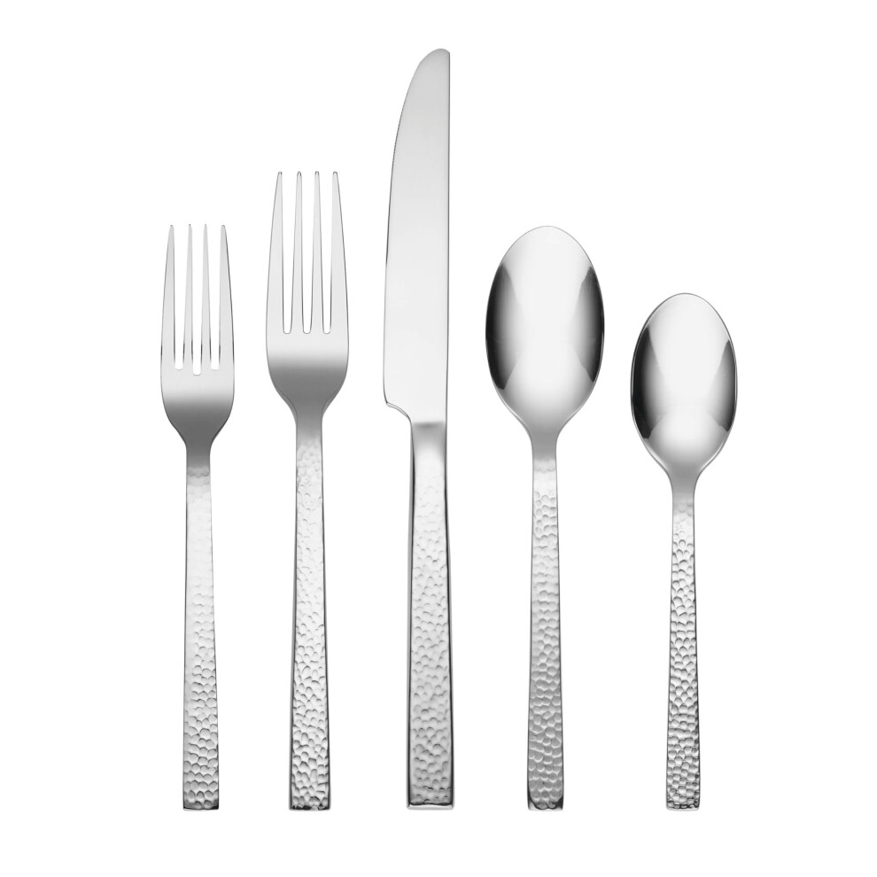 Oneida Chefs Table Hammered 20 Piece Everyday Flatware Service for 4 180 Stainless Steel Silverware Set