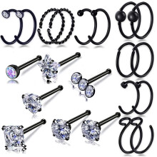 20G Schwarzer Chirurgenstahl Nasennadelring Ohrstecker Nasenring Hoop Nasenreifen fr Damen Herren