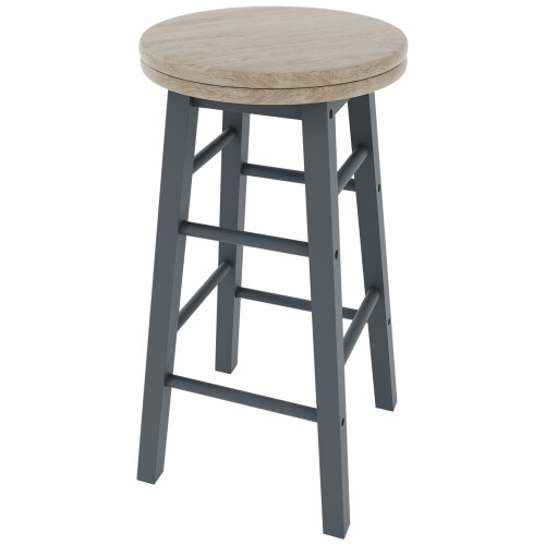 (Grey) Wooden Revolving Swivel Dining Kitchen Bar Stool 2