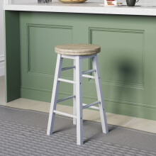 (White) Wooden Revolving Swivel Dining Kitchen Bar Stool