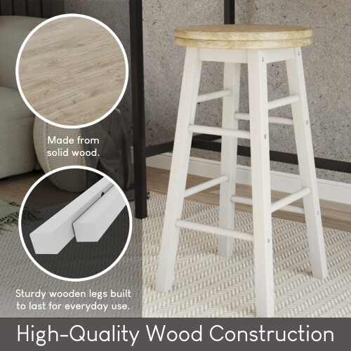 (White) Wooden Revolving Swivel Dining Kitchen Bar Stool 2
