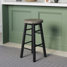 (Black) Wooden Revolving Swivel Dining Kitchen Bar Stool
