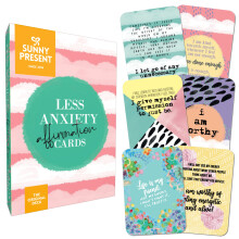Sunny Present Meno carte di affermazione sull'ansia - 45 carte di cura di s splendidamente illustrate per aiutare a rilassarsi da stress e ansia
