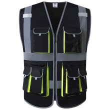 JKsafety 10 Lommer Black Color Safety Vest Zipper Front med høje reflekterende strimler opfylder ANSI/ISEA-standarder (88-sort stor)