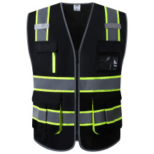 JKSafety Warnweste mit 9 Taschen, schwarze Warnweste fr Mnner und Frauen, Reiverschluss vorne mit gut sichtbaren reflektierenden Streifen, entspri