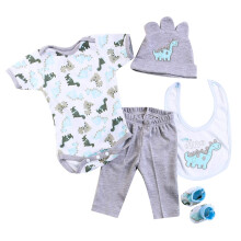 Reborn Baby Dolls Boy Clothes 22 inch Gray Dinosaur Outfit Accessories 5 pcs Sets Fit 20-22"" Newborn Dolls Clothes