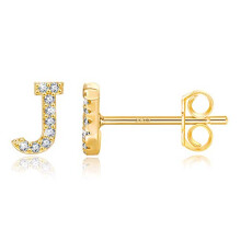 J Brincos iniciais - Pequenos brincos de alfabeto para mulheres 14K Gold Bated Cz Hipoalerg   nico Tiny Letra Inicial Brincos para Mulheres