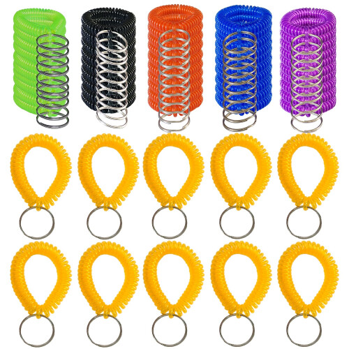 6 Portachiavi A Spirale Molla Da Polso - TPU Rosa - Diametro 5,5 Cm - Elastici Per Chiavi E Legacapelli - 3