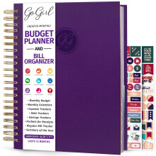 GoGirl Budget Planner & Månatlig Räkning Organisatör - Ekonomi Bok med Fickor. Utgiftsjournal, Stor (Lila)
