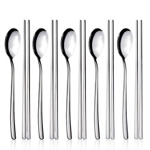 IQCWOOD Lffel- und Essstbchen-Set, 5 Paar, Edelstahl-Metall-Essstbchen, Lffel-Set, 5 Set koreanische Essstbchen und Lffel, wiederverwendbar, fl