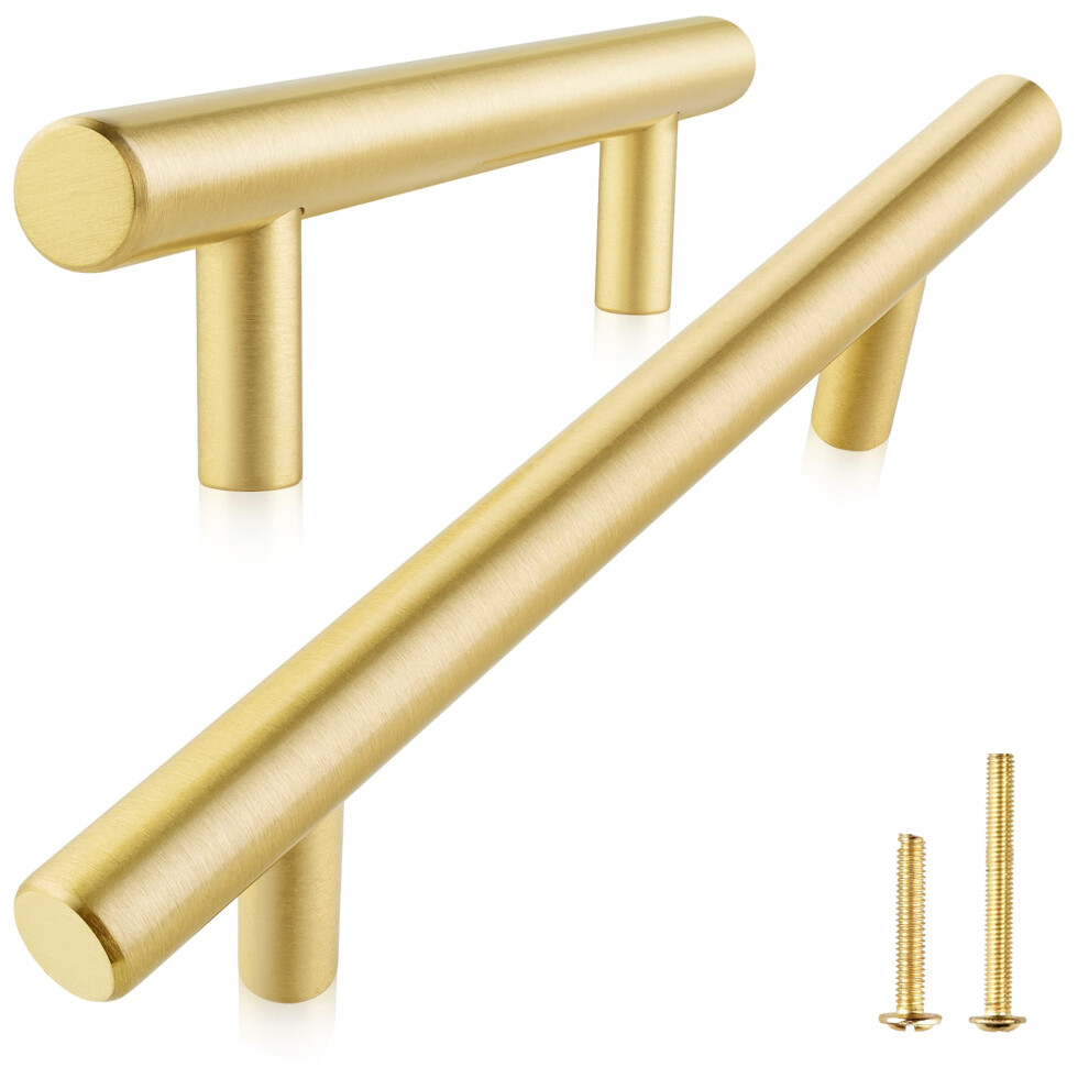 QOgRISUN 2-Pack Solid Brass cabinet Pulls  gold Euro Style T Bar Handles  5-Inch Hole center for Kitchen Drawer Dresser cupboard  7-Inch Total Length-image-OPC-PFSNDBG-NEW
