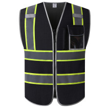 JKSafety 3 Taschen hochsichtbare Sicherheitsweste mit Reiverschluss vorne MESH Lite | Schwarz mit zweifarbigen hochreflektierenden Streifen | Erfll
