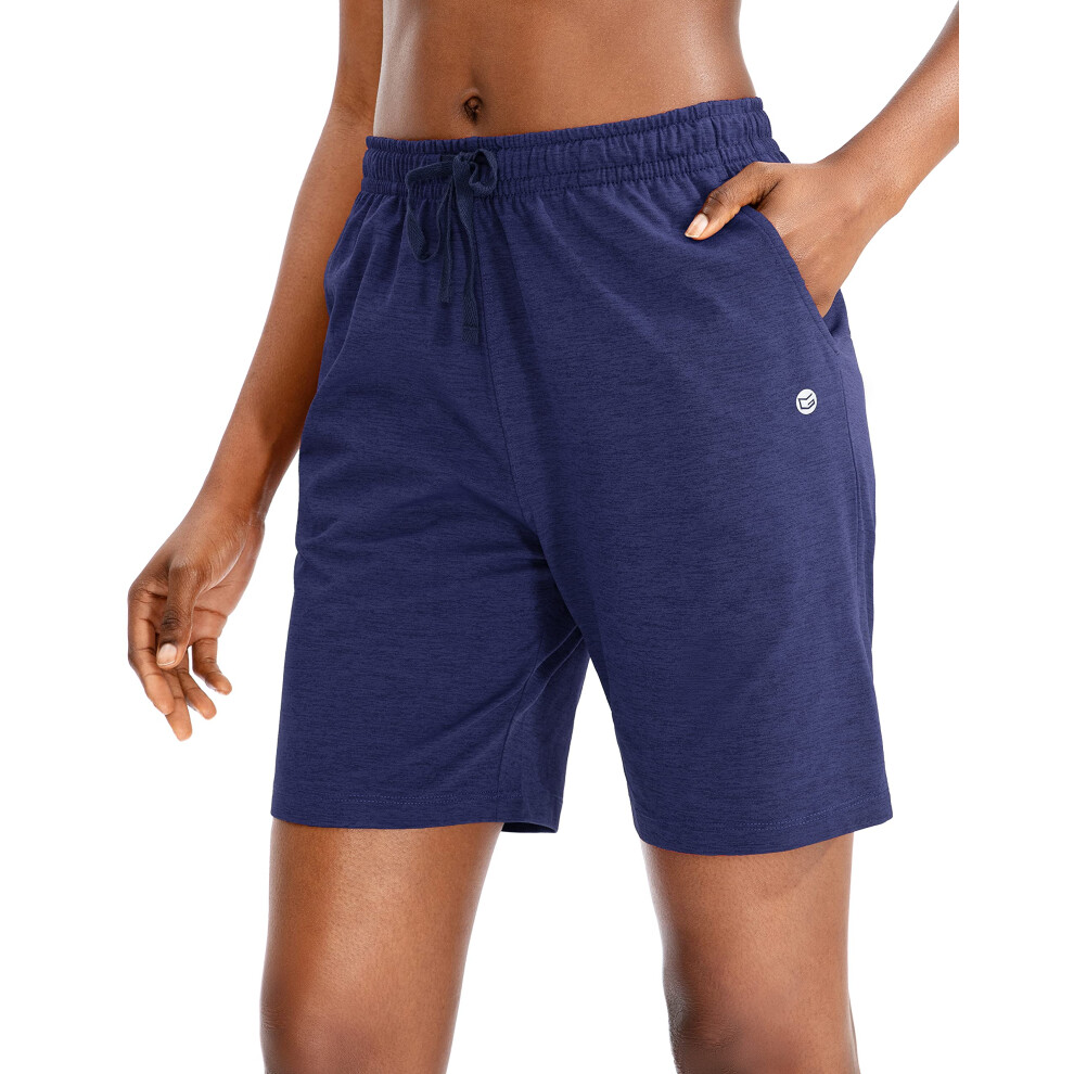 g gradual Short Bermuda pour femme Short en jersey avec poches profondes 7 Shorts longs pour femme Lounge Walking Athletic (bleu marine, petit)