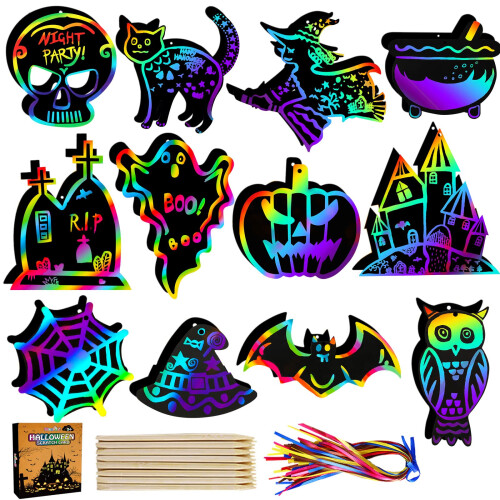 Max Fun Χειροτεχνίες Halloween Scratch Paper για Παιδιά 96PCS Μαγικά Χαρτιά