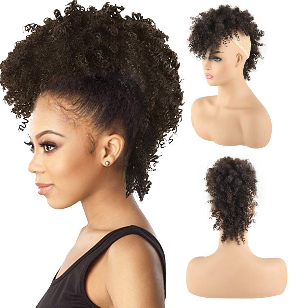 Cinhoo Queues De Cheval Afro High Puff Hair Bun Ponytail Drawstring Avec Frange Synth Tique Jerry Curly Mohawk Perruques Kinkys Curly Fauxhawks Q-image