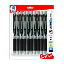 Pentel Energel 0,7 mm RTX Deluxe -nestemäinen geelikynä, 10 kpl, musta muste, metallinen, keskikokoinen viiva, metallikärki, premium-kynät, sopii