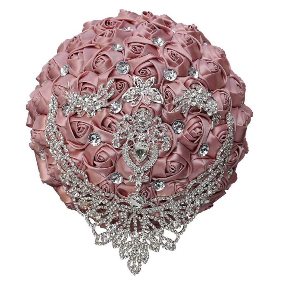 Handmade Luxury Wedding Bridal Bouquet Large Silk Rose Holding Toss Artificial Flowers Bouquets with Satin Ribbon Pearls Rhinestone for Bride Vintage-image-OPC-PFC5ZQC-NEW