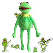 Kermit Frog Hand Puppet with 50 Pcs Kermit The Frog Puppet Stickers Hand Kermit Puppet Soft Stuffed Plush Toy for Boys & Girls - 24 Inches