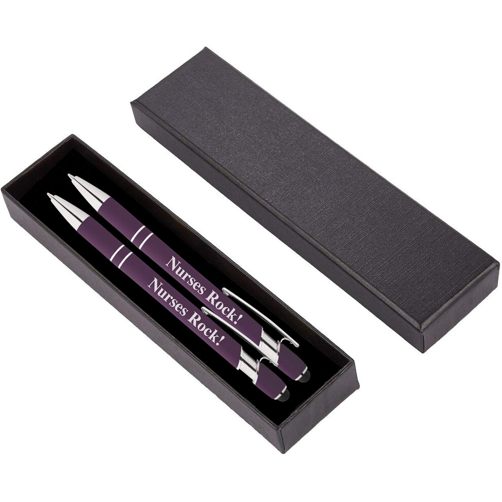 Express Pencils Nurses Rock! Pens Cadeauset - 2-Pack Metalen Soft-Touch Pennen Met Geschenkdoos - 2-In-1 Combipen Voor Je Favoriete Verpleegster (Paar-image