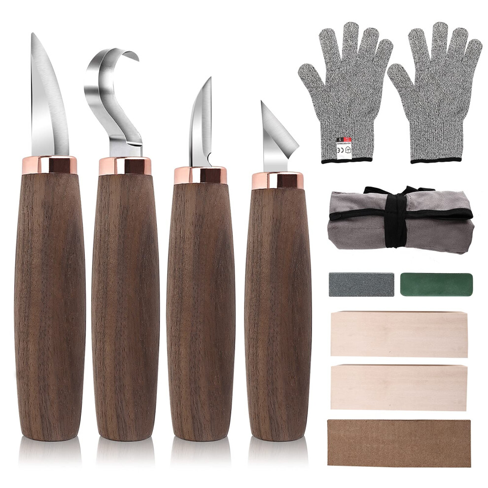 Wood Carving Tools Pack of 11- Includes Black Walnut Handle Wood Carvi