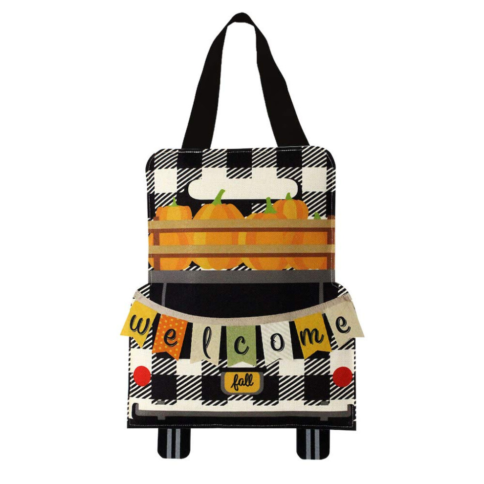 Schwarz Kariertes Truck Sackleinen Herbst T Rh Nger Willkommen Bestickt 13 X 20 Briarwood Lane-image