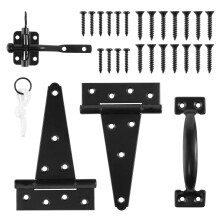 Kit de Ferragens para Portão, com Fechadura Auto-trancante, 2 PCS Dobradiças T de 6 Pol, 1 PC Maçaneta de 6.5 Pol