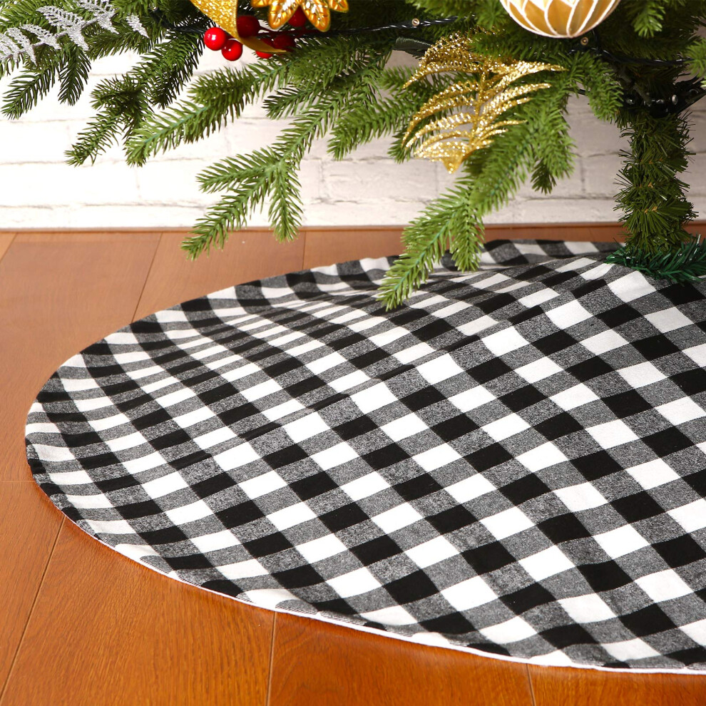 Sattiyrch Buffalo Plaid Christmas Tree Skirt 48 in,Black and White Buffalo Check Christmas Tree Skirt for Holiday Christmas Decorations 48in, White an-image-OPC-PFYR5KR-NEW